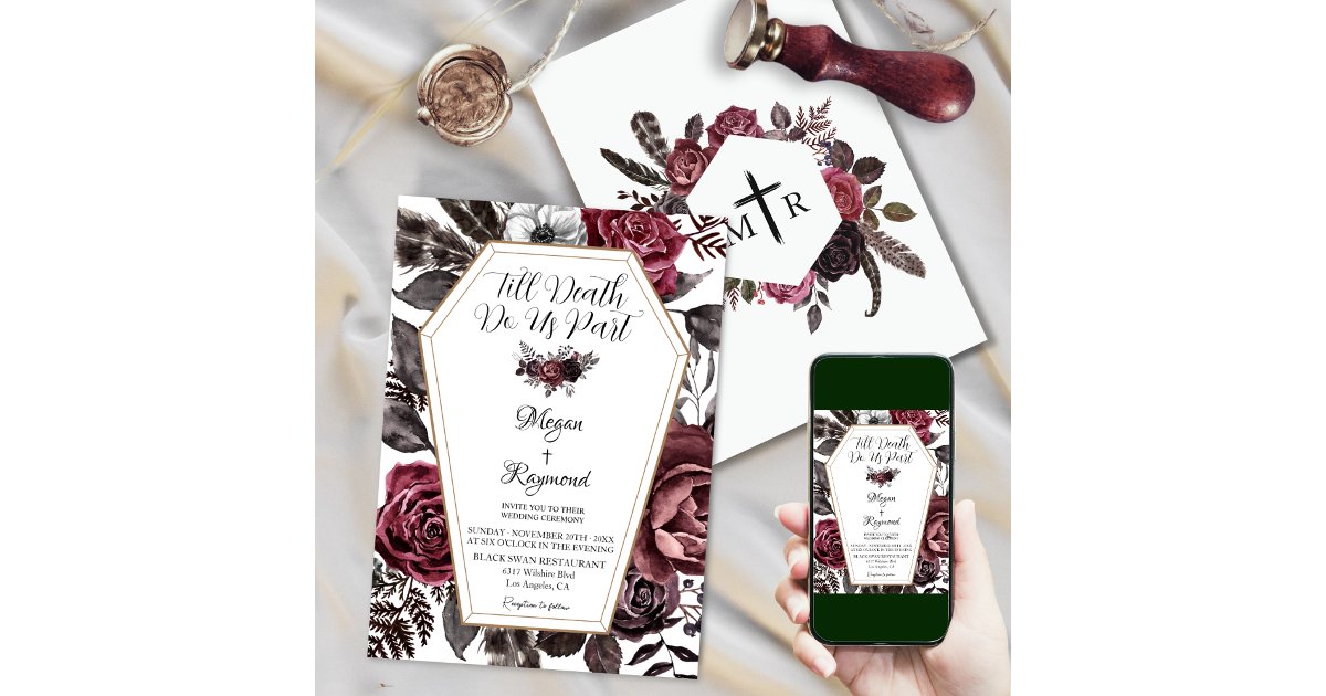 Till Death Do Us Part Floral Elegant Goth Wedding Invitation | Zazzle