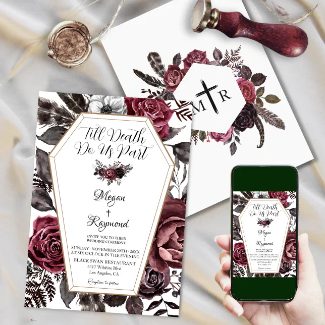 Till Death Do Us Part Floral Elegant Goth Wedding Invitation | Zazzle