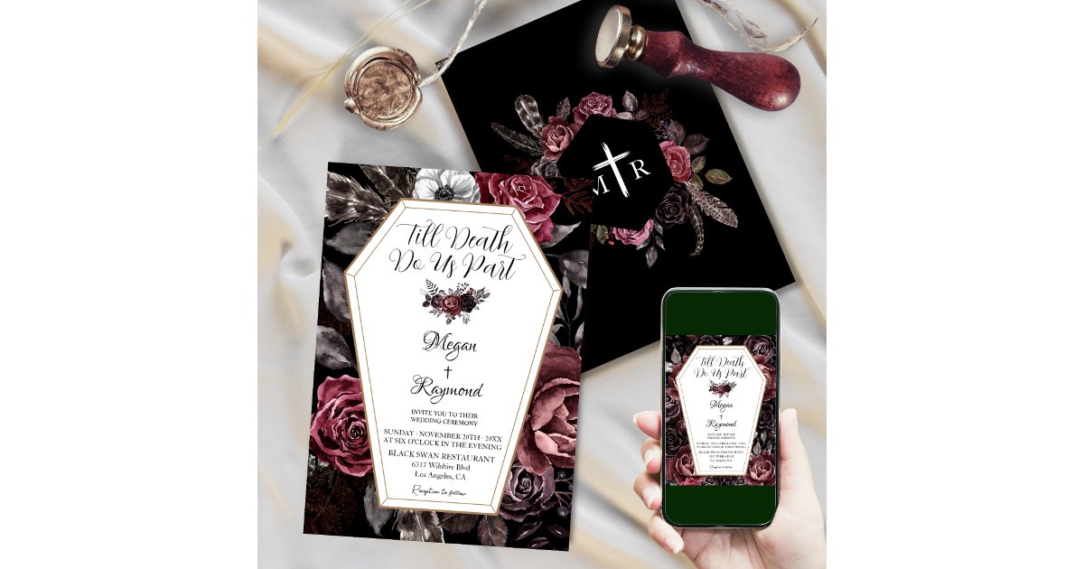 Till Death Do Us Part Floral Elegant Goth Wedding Invitation | Zazzle