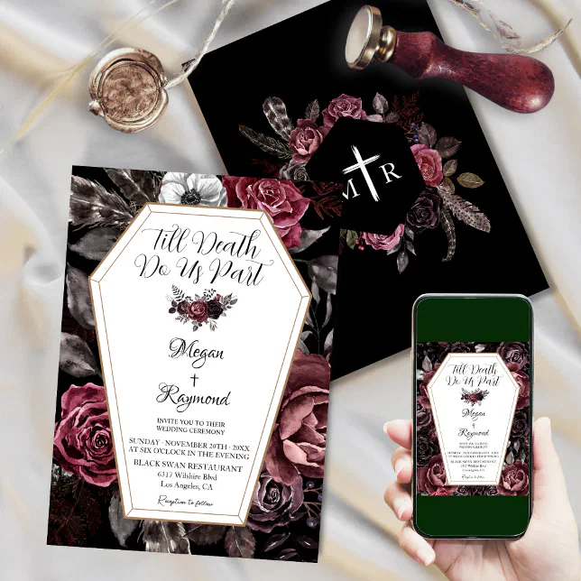 Till Death Do Us Part Floral Elegant Goth Wedding Invitation | Zazzle