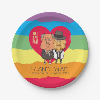 Till death do us part funny gay couple cartoon, paper plates
