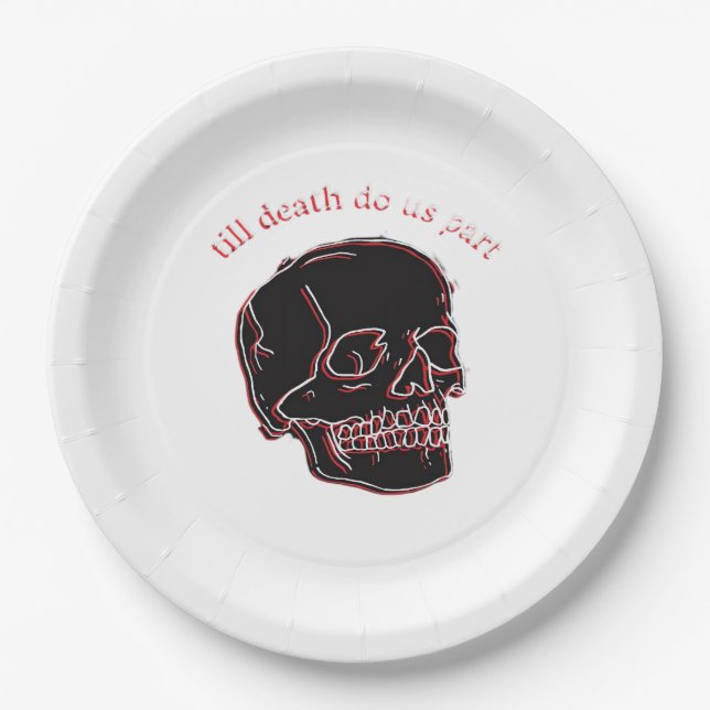 Till Death Do Us Part - Glitch Skull With Funny Te Paper Plates (Front)
