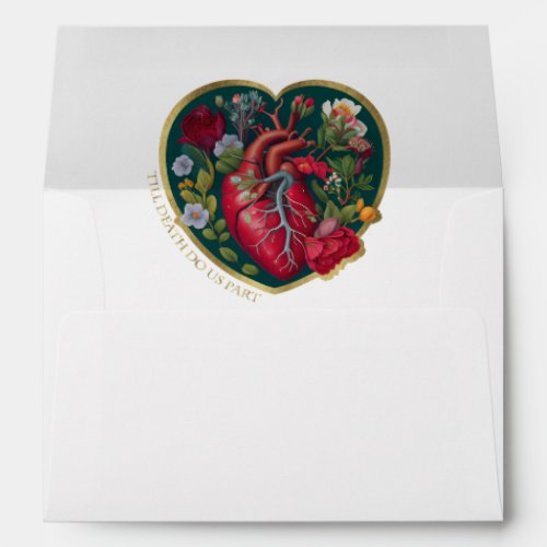 Till Death Do Us Part Goth Heart Halloween Gold Envelope