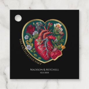 Till Death Do Us Part Goth Heart Halloween Gold Favor Tags
