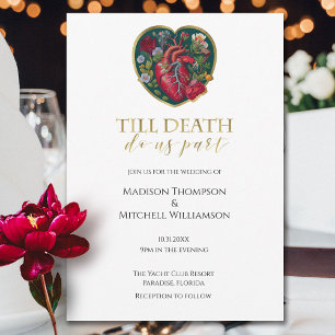 Till Death Do Us Part Goth Heart Halloween Gold Invitation