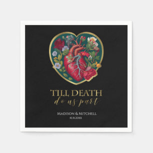 Till Death Do Us Part Goth Heart Halloween Gold Napkins