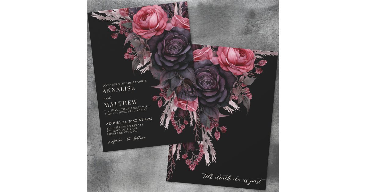 Till Death Do Us Part Gothic Black Floral Wedding Invitation | Zazzle