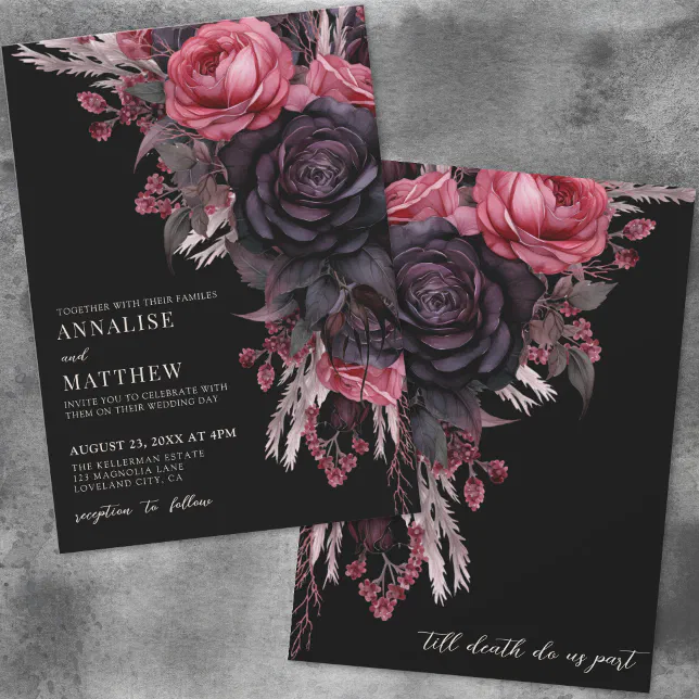 Till Death Do Us Part Gothic Black Floral Wedding Invitation | Zazzle