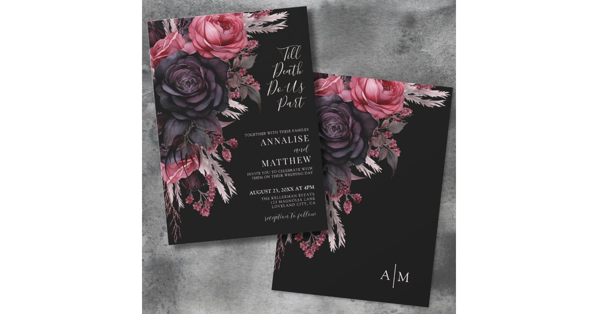 Till Death Do Us Part Gothic Black Floral Wedding Invitation | Zazzle