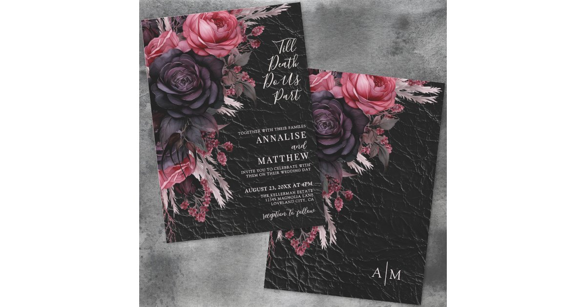 Till Death Do Us Part Gothic Black Floral Wedding Invitation | Zazzle