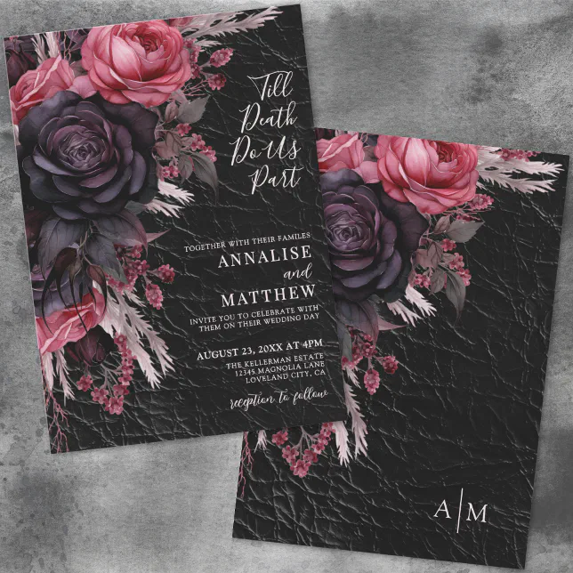Till Death Do Us Part Gothic Black Floral Wedding Invitation | Zazzle