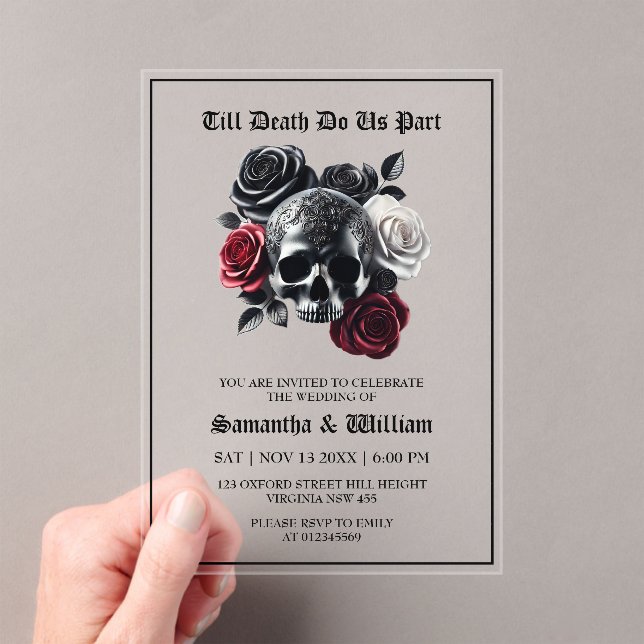 Till Death Do Us Part Gothic Black Wedding Acrylic Invitations (Insitu (Handheld))
