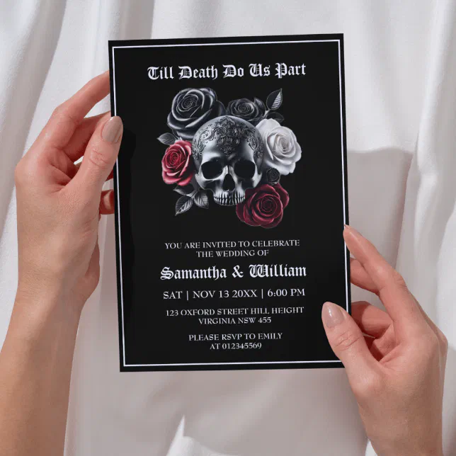 Till Death Do Us Part Gothic Black Wedding Invitation | Zazzle