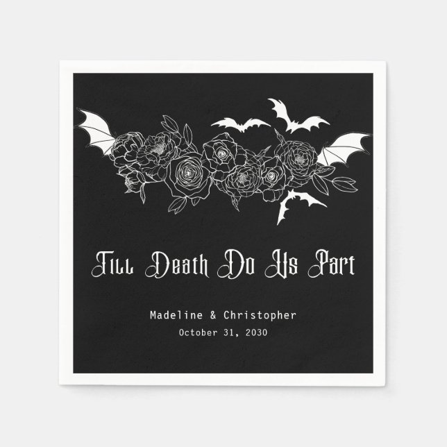 Till Death Do Us Part Gothic Black Wedding Napkins (Front)
