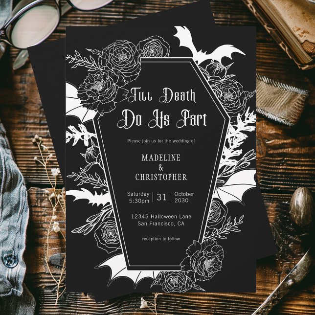 Till Death Do Us Part Gothic Floral Black Wedding Invitation (Creator Uploaded)
