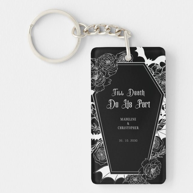 Till Death Do Us Part Gothic Floral Photo Wedding Keychain (Front)