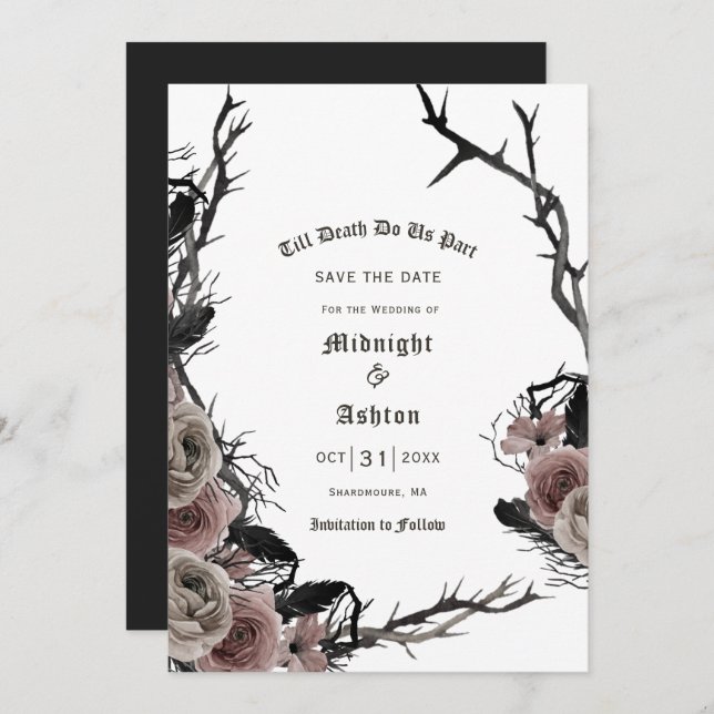 Till Death Do Us Part Gothic Floral Save The Date (Front/Back)