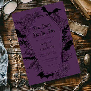Till Death Do Us Part Gothic Floral Wedding Purple Invitation