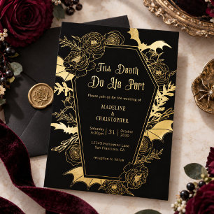 Till Death Do Us Part Gothic Glam Black Wedding Foil Invitation