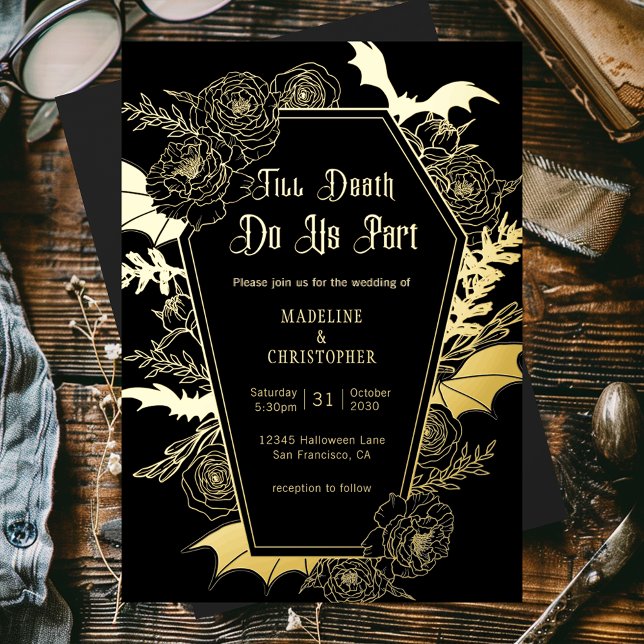 Till Death Do Us Part Gothic Glam Black Wedding Foil Invitation (Creator Uploaded)