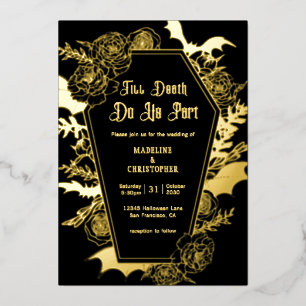Till Death Do Us Part Gothic Glam Black Wedding Foil Invitation