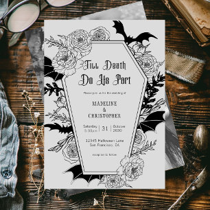 Till Death Do Us Part Gothic Gray Floral Wedding Invitation