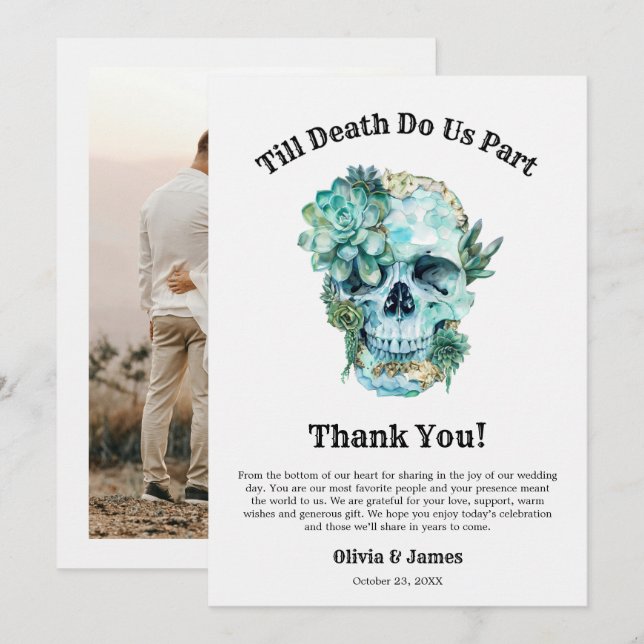 Till Death Do Us Part Gothic Halloween Wedding  Thank You Card (Front/Back)