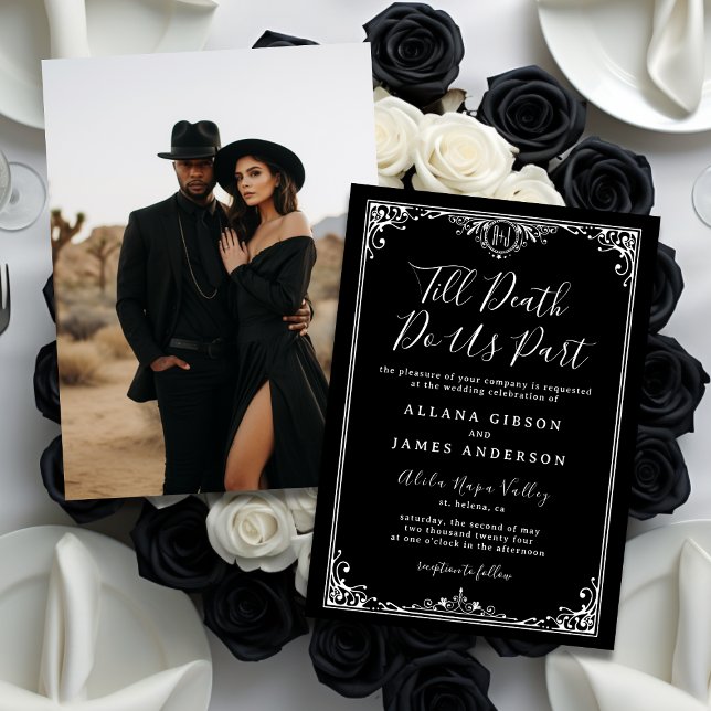 Till Death Do Us Part Gothic Monogram Wedding Invitation (Creator Uploaded)