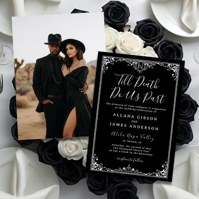 Till Death Do Us Part Gothic Monogram Wedding Invitation | Zazzle
