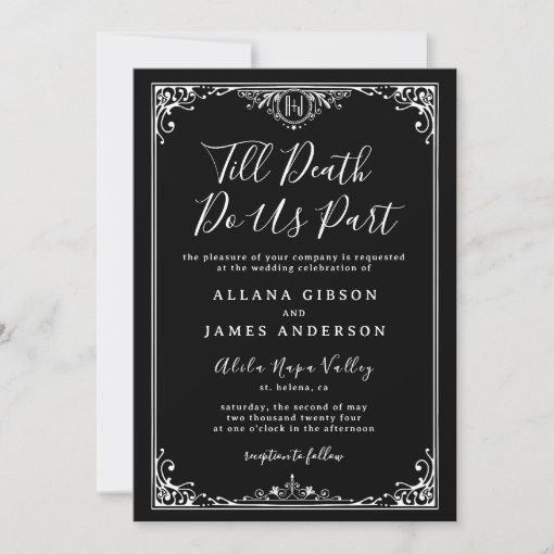 Till Death Do Us Part Gothic Monogram Wedding Invitation | Zazzle