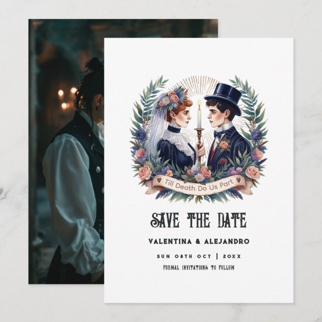 "Till Death Do Us Part" Gothic Photo Save The Date (Front/Back)