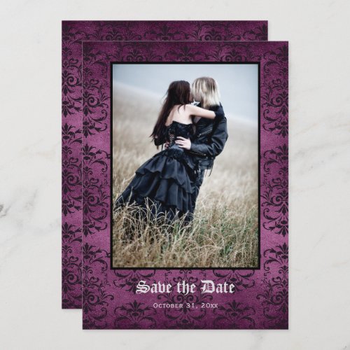 Till Death Do Us Part Gothic Purple Damask Photo   Save The Date