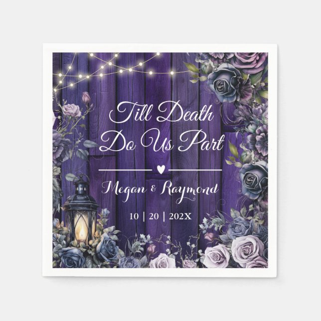 Till Death Do Us Part | Gothic Purple Dark Wedding Napkins (Front)