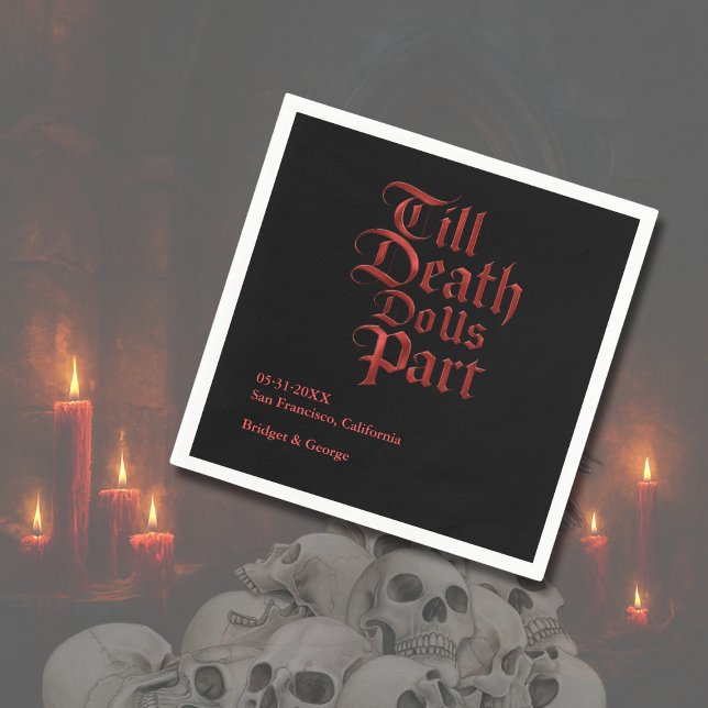 Till Death Do Us Part – Gothic Red Metallic script Napkins (Creator Uploaded)