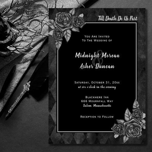 Till Death Do Us Part Gothic Rose Black Invitation