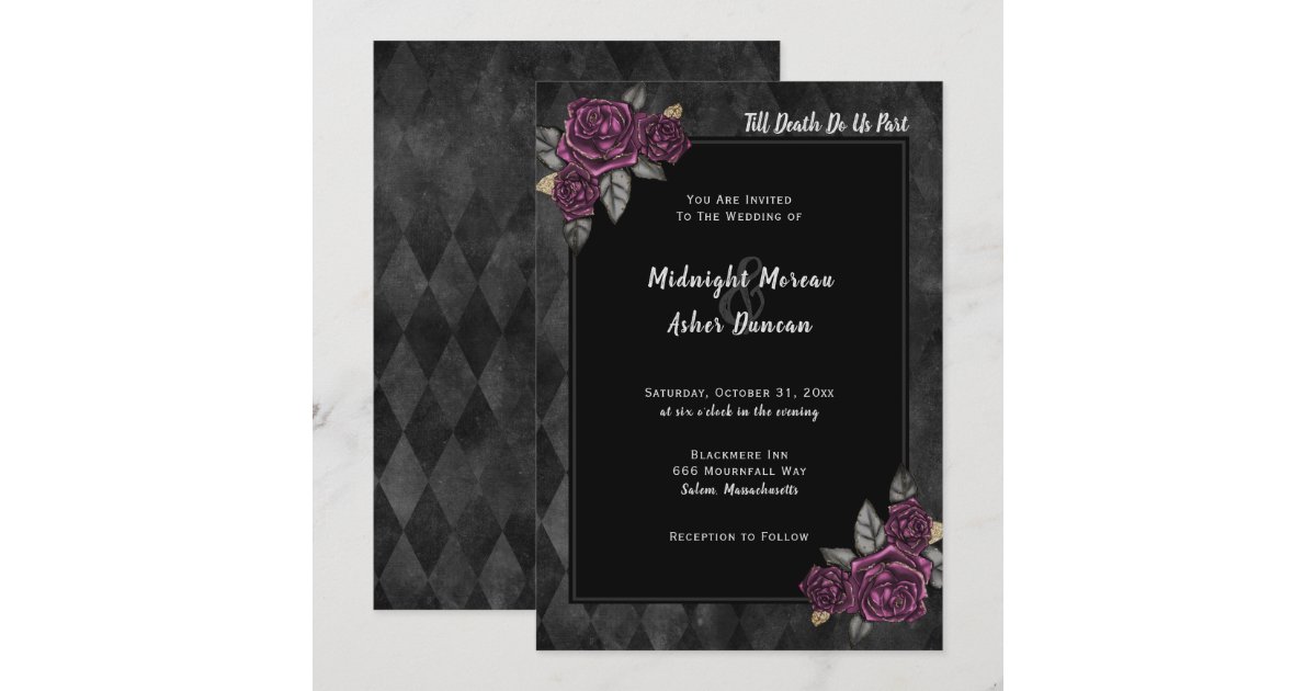 Till Death Do Us Part Gothic Rose Black Wedding Invitation | Zazzle