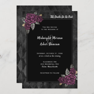 Till Death Do Us Part Gothic Rose Black Wedding Invitation