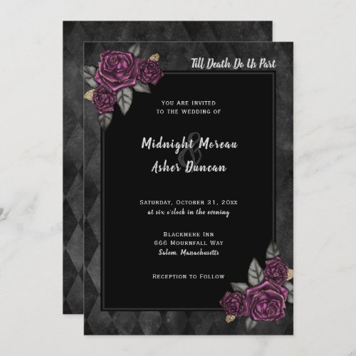 Till Death Do Us Part Gothic Rose Black Wedding Invitation