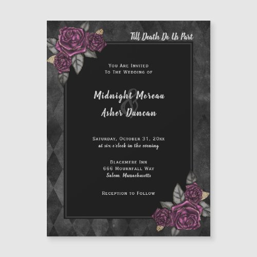 Till Death Do Us Part Gothic Rose Black Wedding Magnetic Invitation