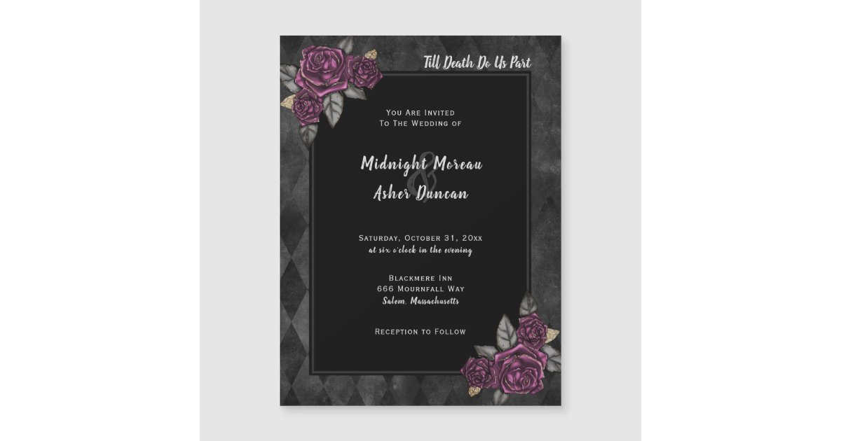 Till Death Do Us Part Gothic Rose Black Wedding Magnetic Invitation ...