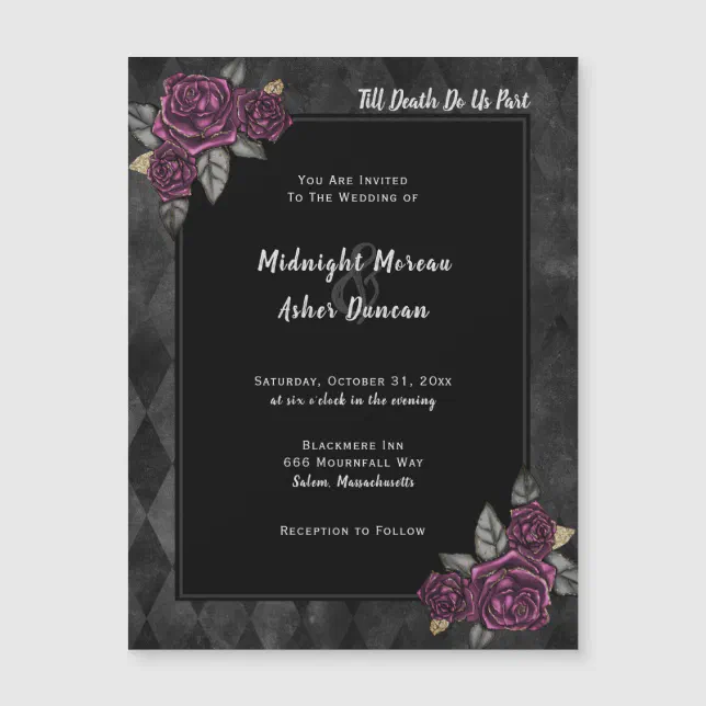Till Death Do Us Part Gothic Rose Black Wedding Magnetic Invitation ...