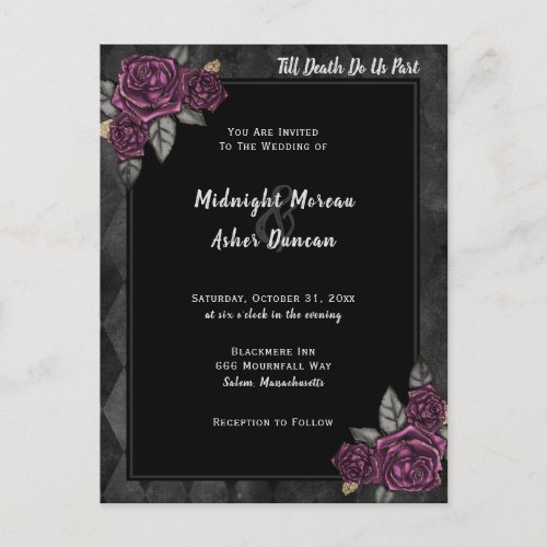 Till Death Do Us Part Gothic Rose Black Wedding Postcard