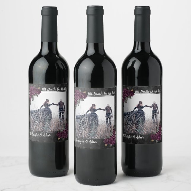 Till Death Do Us Part Gothic Rose Save the Date Wine Label (Bottles)