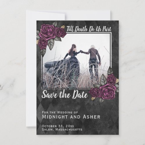 Till Death Do Us Part Gothic Save the Date Roses Invitation