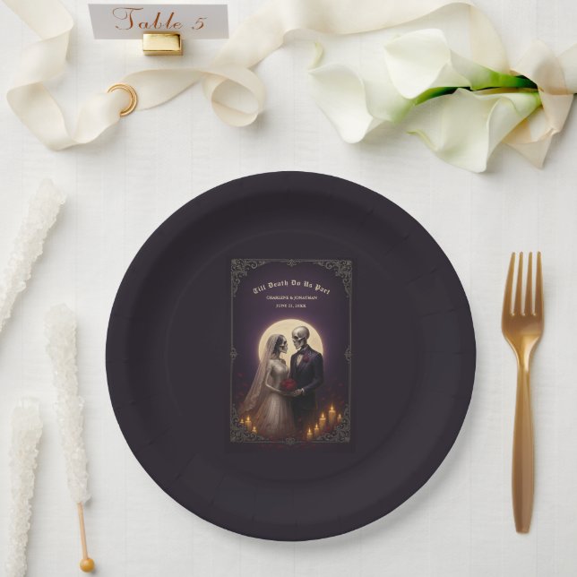 Till Death Do Us Part Gothic Skeletons Wedding Paper Plates (Wedding)
