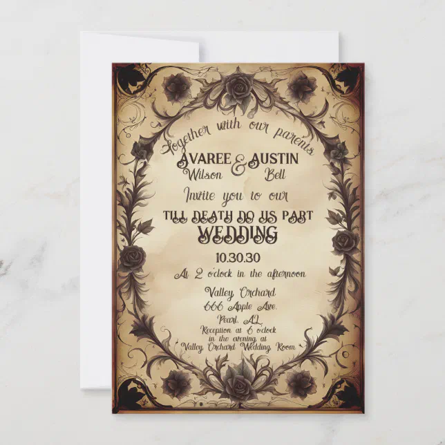 Till Death Do Us Part Gothic Style Wedding Invitation | Zazzle