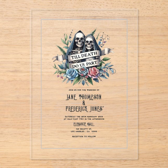 "Till Death Do Us Part" Gothic Wedding Acrylic Invitations (Front)