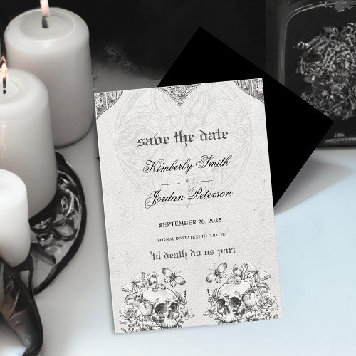 Till Death Do us Part Gothic Wedding Black  White Invitation