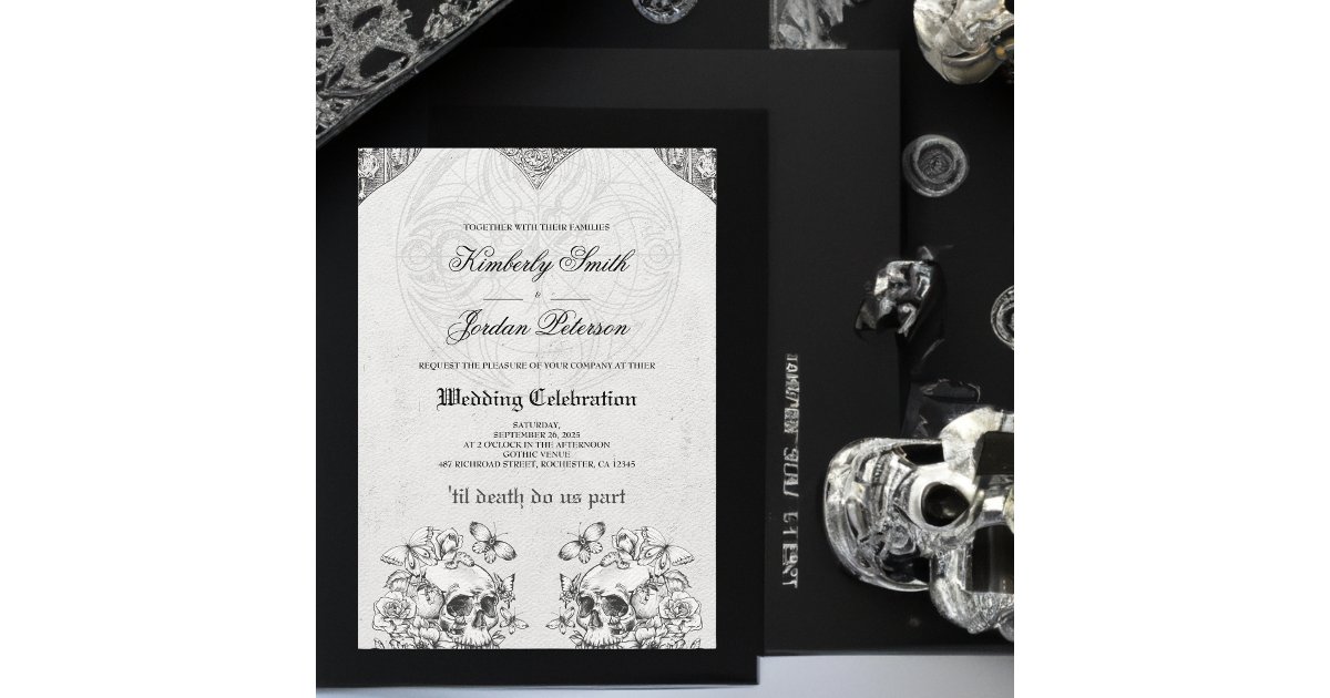 Till Death Do us Part Gothic Wedding Black & White Invitation | Zazzle