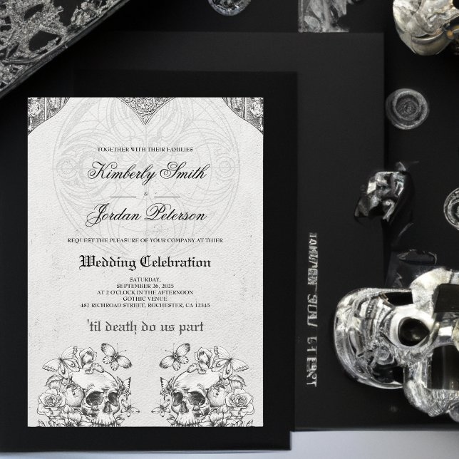 Till Death Do us Part Gothic Wedding Black & White Invitation (Creator Uploaded)